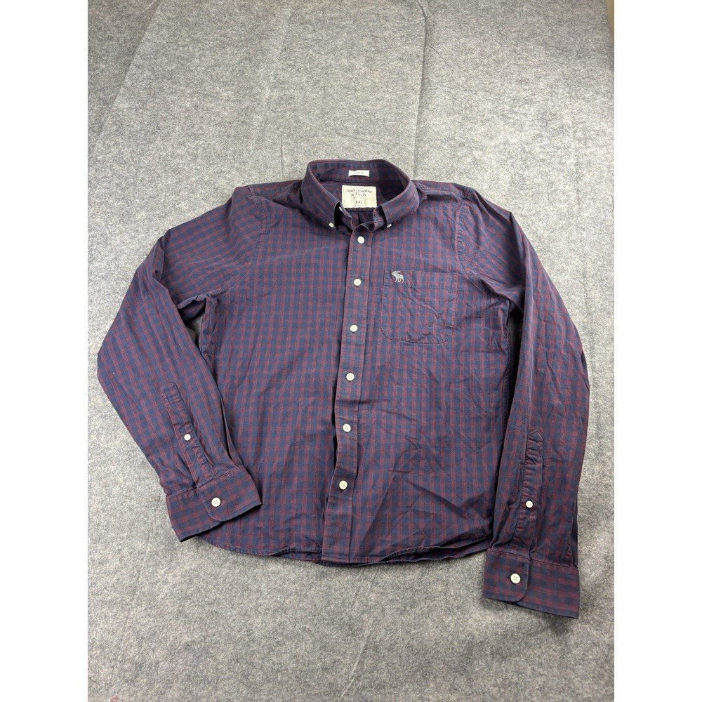 Abercrombie Fitch Flannel Muscle Shirt Mens XXL Red Check Long Sleeve Button VTG